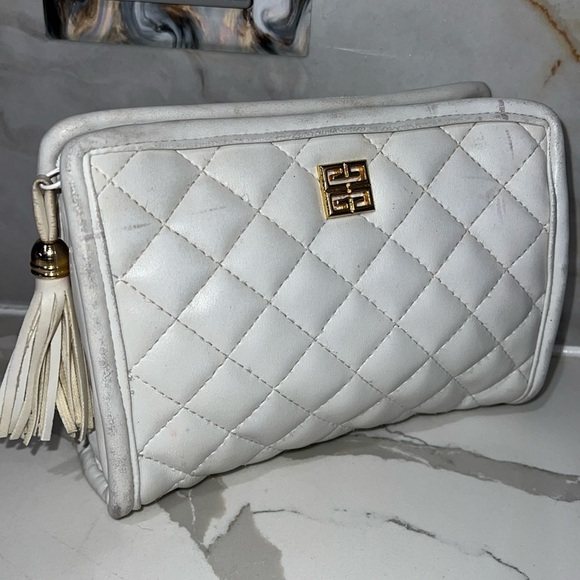Givenchy Vintage White Leather Zip Clutch Bag Pouch 7” x 5” x 2.5” - Picture 1 of 16